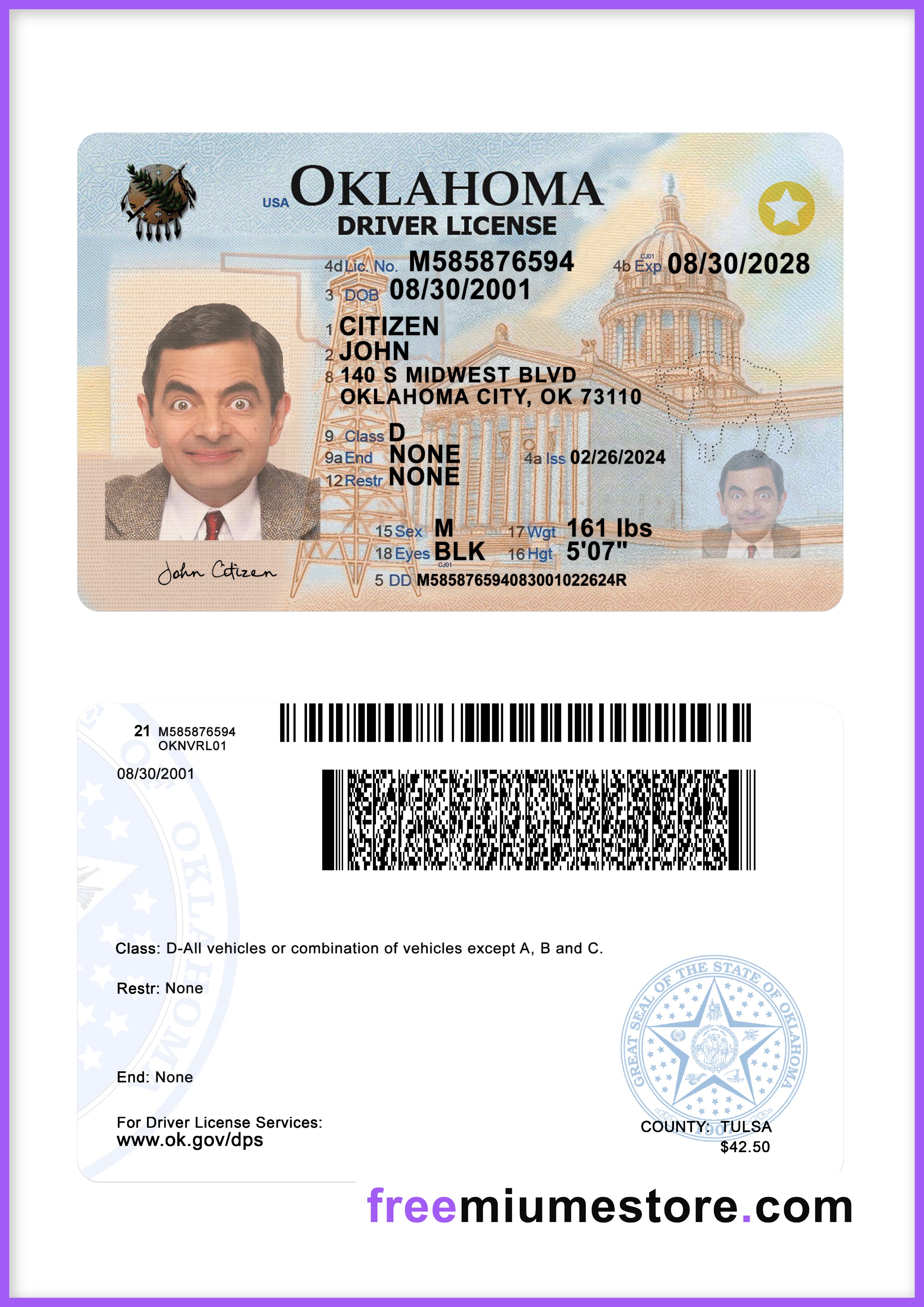 Oklahoma Driver license PSD Template
